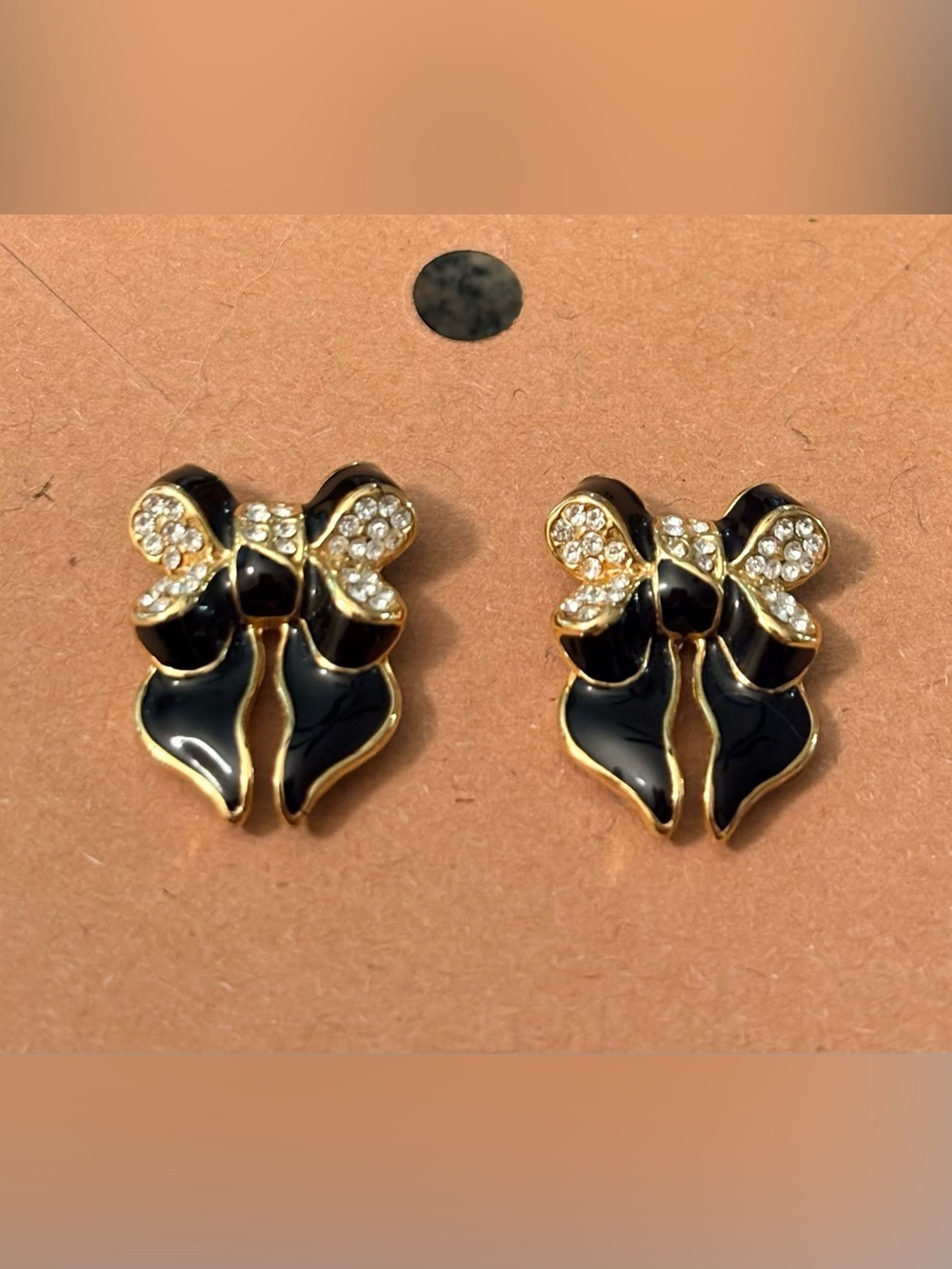 Brighton “Miss Khloe” Gold-Tone Black Enamel Bow Stud Earrings with Crystals